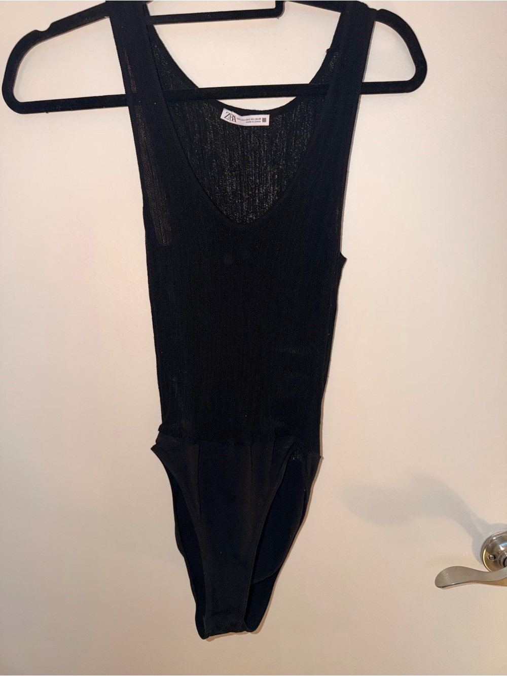 Zara Black Ribbed Scoop-Neck One-Piece Bodysuit
